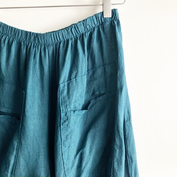 Meo Meli Womens OS Harem Drop Crotch 100% Linen Pants Blue Made in Italy - Picture 5 of 10